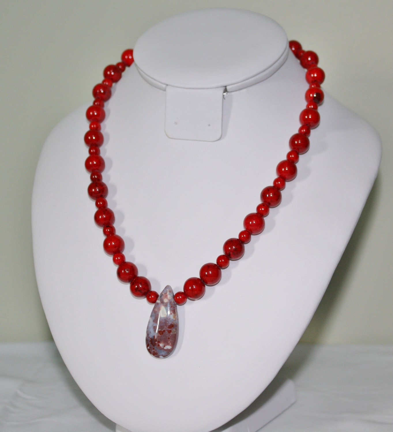 Red Beaded Necklace - Free Shipping - SALE