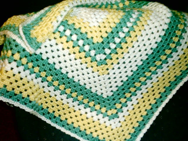 Yellow, Cream N Green Granny Square Afghan
