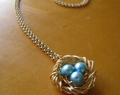 Three Egg Nest necklace (gold/teal)