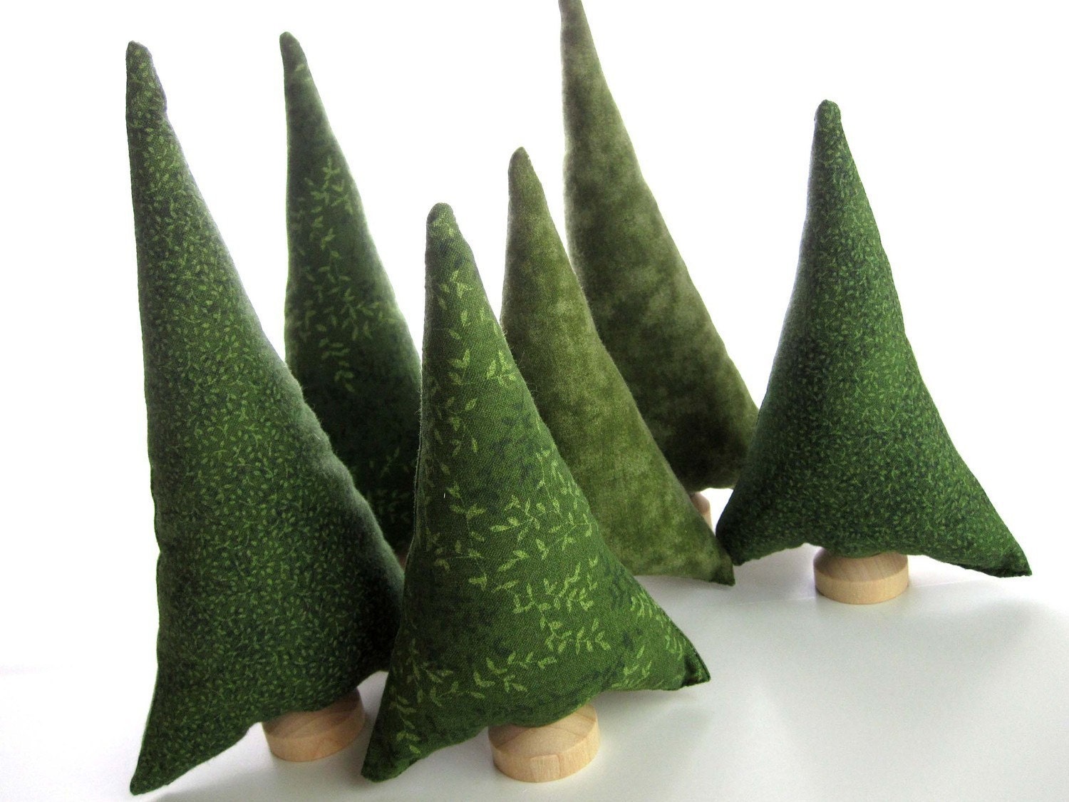 Evergreen Trees Tiny Forest - Natural Evergreen Pine tiny forest of 6 Christmas tree plush toy fabric trees - QuietudeQuilts