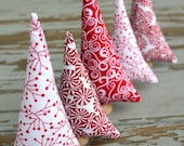 Peppermint Trees - Tiny Forest of 5 red and white pine fabric trees holiday decoration plush toy - QuietudeQuilts