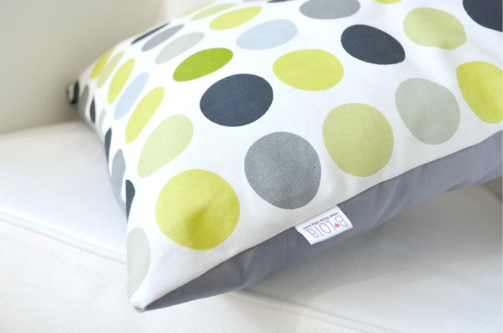 Accent Throw Pillow Cover - Geometric in Grays, Yellows, Green and Black on White