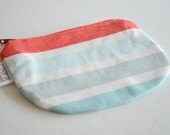 Itty Bitty Zipper Pouch - Ombre Stripes in Light Blues and Red