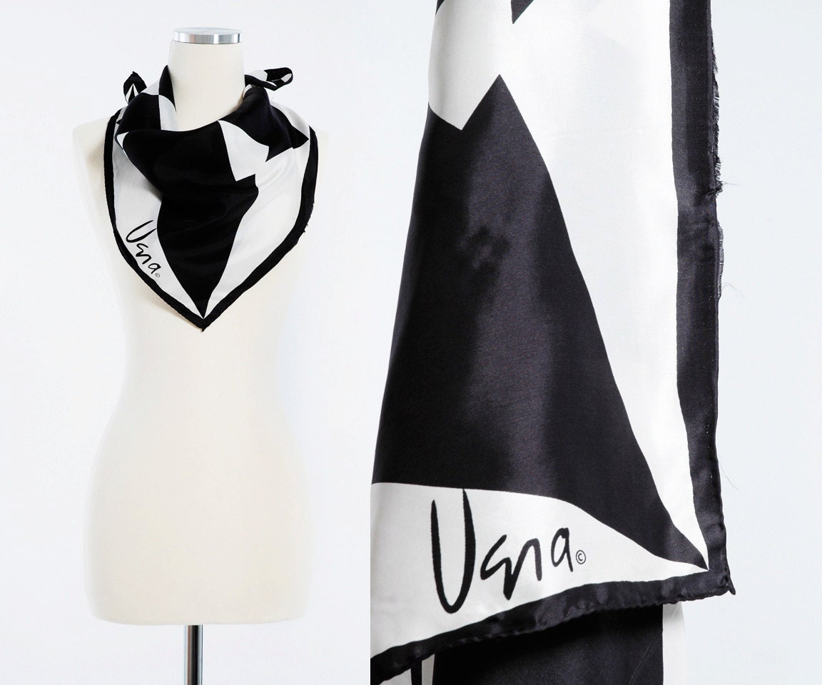 Vintage 60s Geometric ARROWS Black and White VERA Scarf