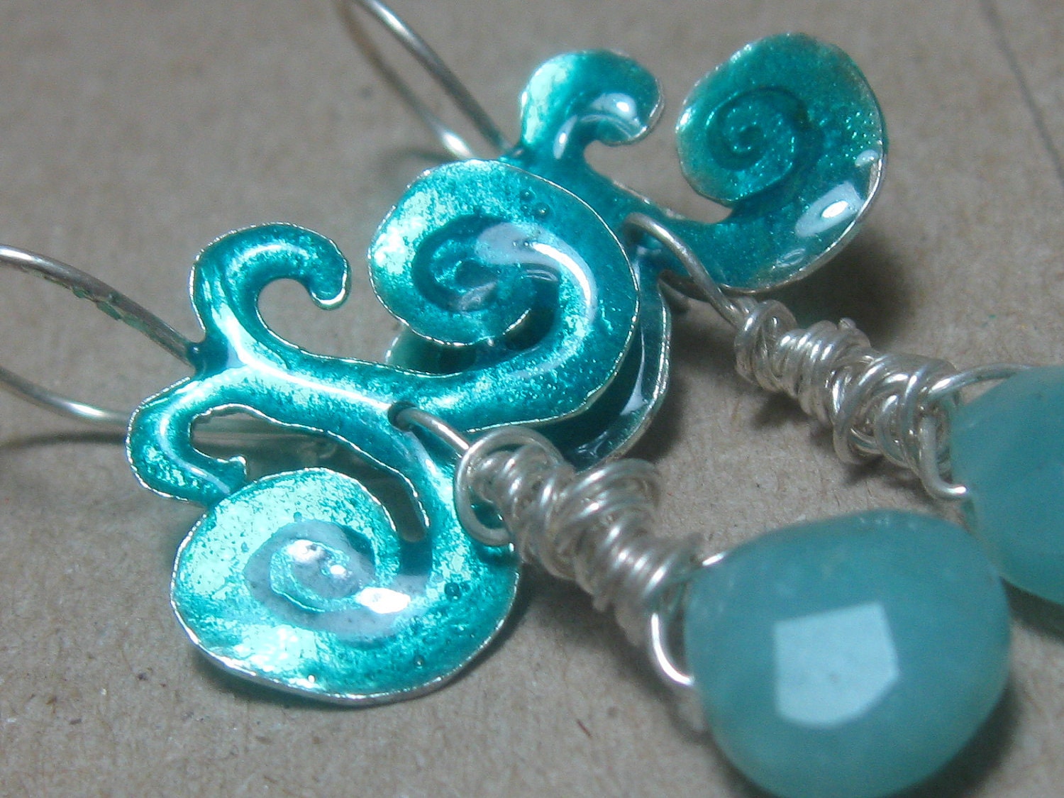 Blue Resin and Amazonite Silver Earrings