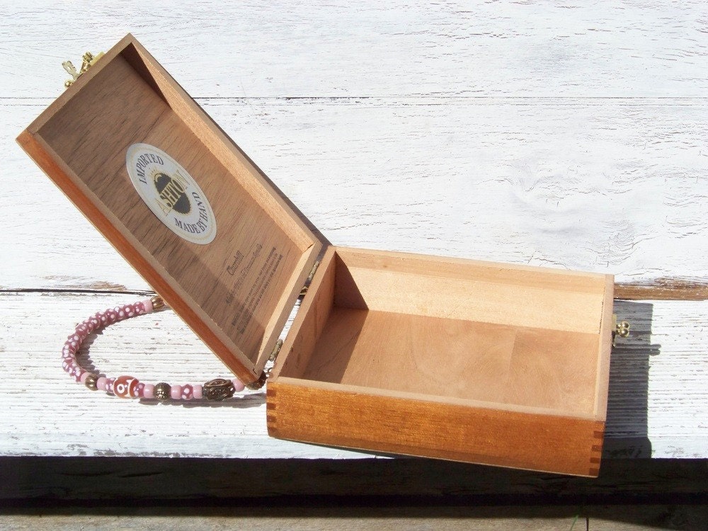 Vintage Ashton wooden cigar box made into a very cool purse with glass beaded handle on Etsy