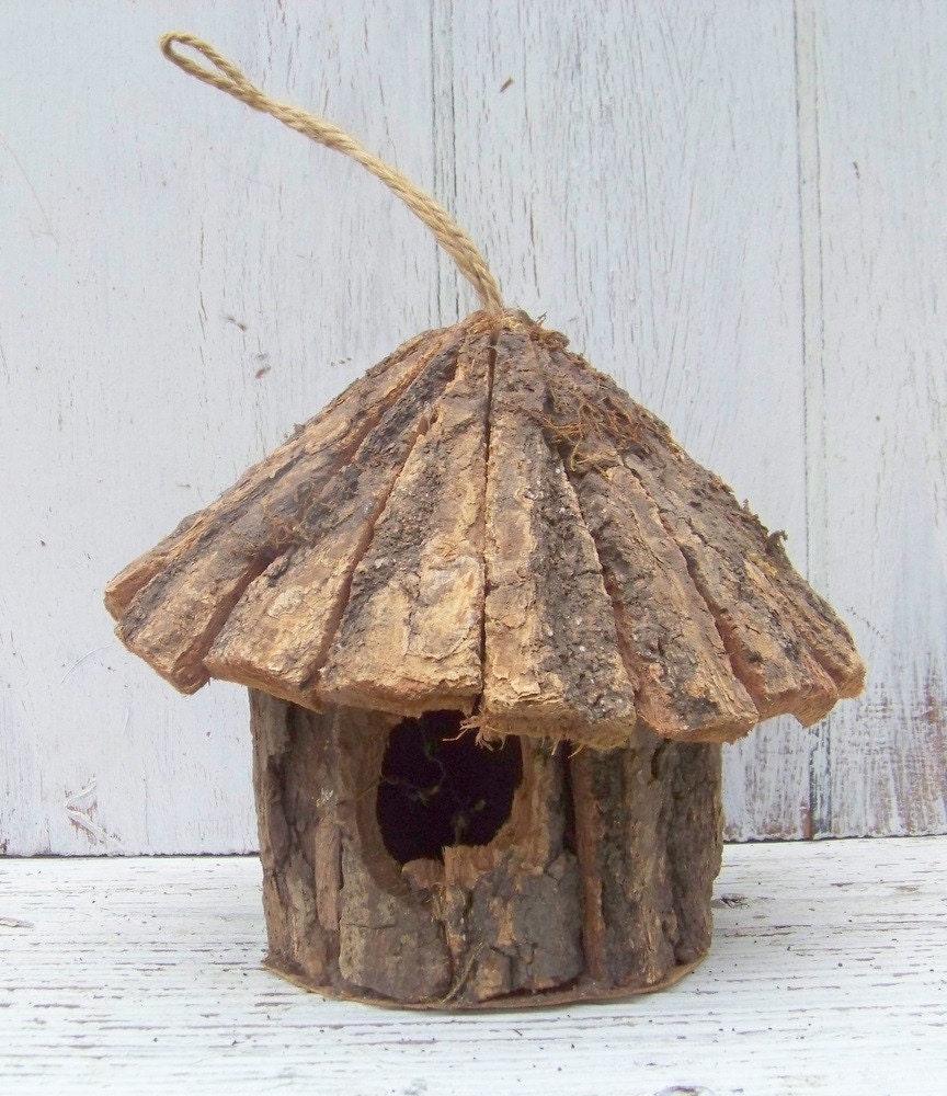 Handmade, ornamental, tree bark bird house on Etsy
