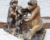 Chimpanzee family, sculpture, hand carved marble, stone, etched, chimps, monkeys, apes, tribal art, African, OOAK, figurine, jungle, statue