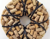 Wine Cork Wreath Wrapped with Sparkly Black Ribbon