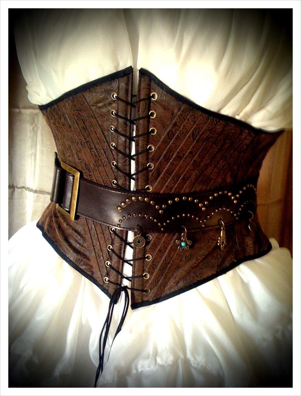 RESERVED for Alexandragarzon - Pirate Wench Faux Tooled Leather Underbust waist Corset - custom size