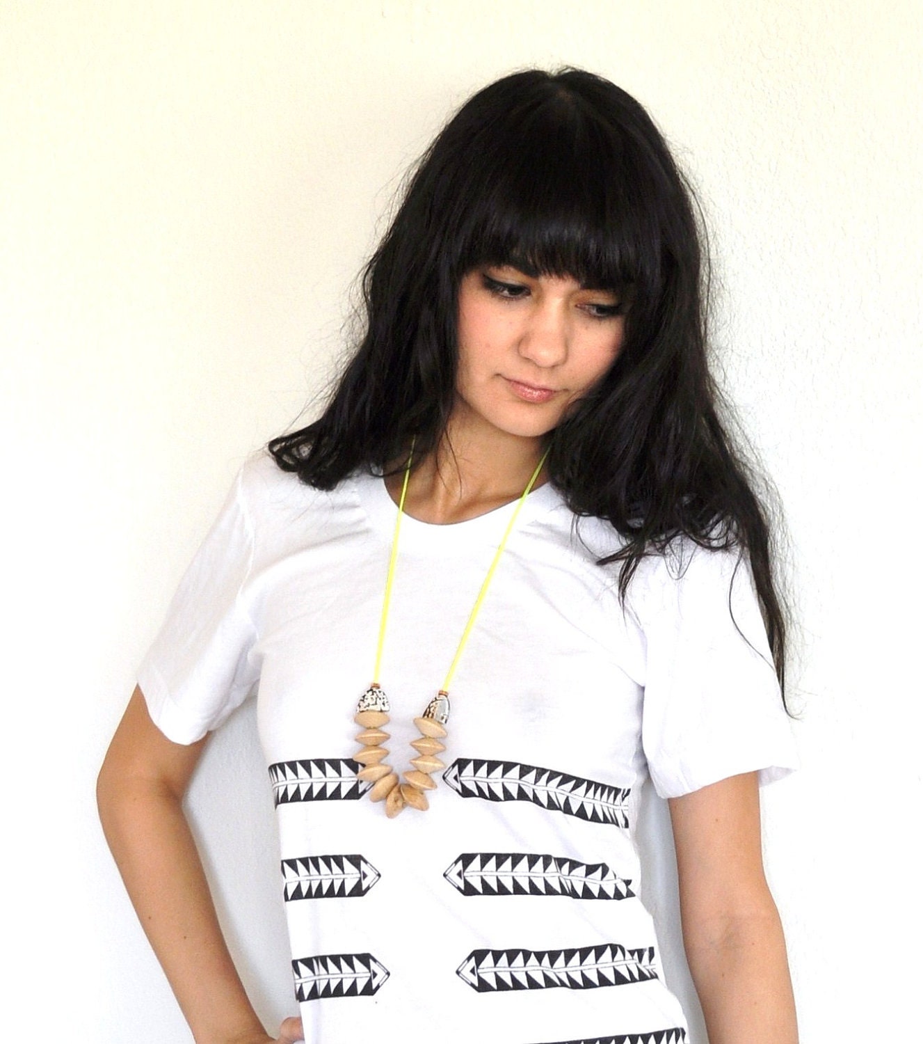 SALE Tribal Arrow Ribcage Print Semi Sheer White Tee- Small