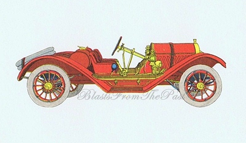 ANTIQUE CAR Lithograph c.1911 'Speedster', Perfect for Framing, Automobile, Hot Rod, Red Convertible