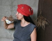 Felt Hat 3 : OOAK coral wearable sculpture beret women 20s style