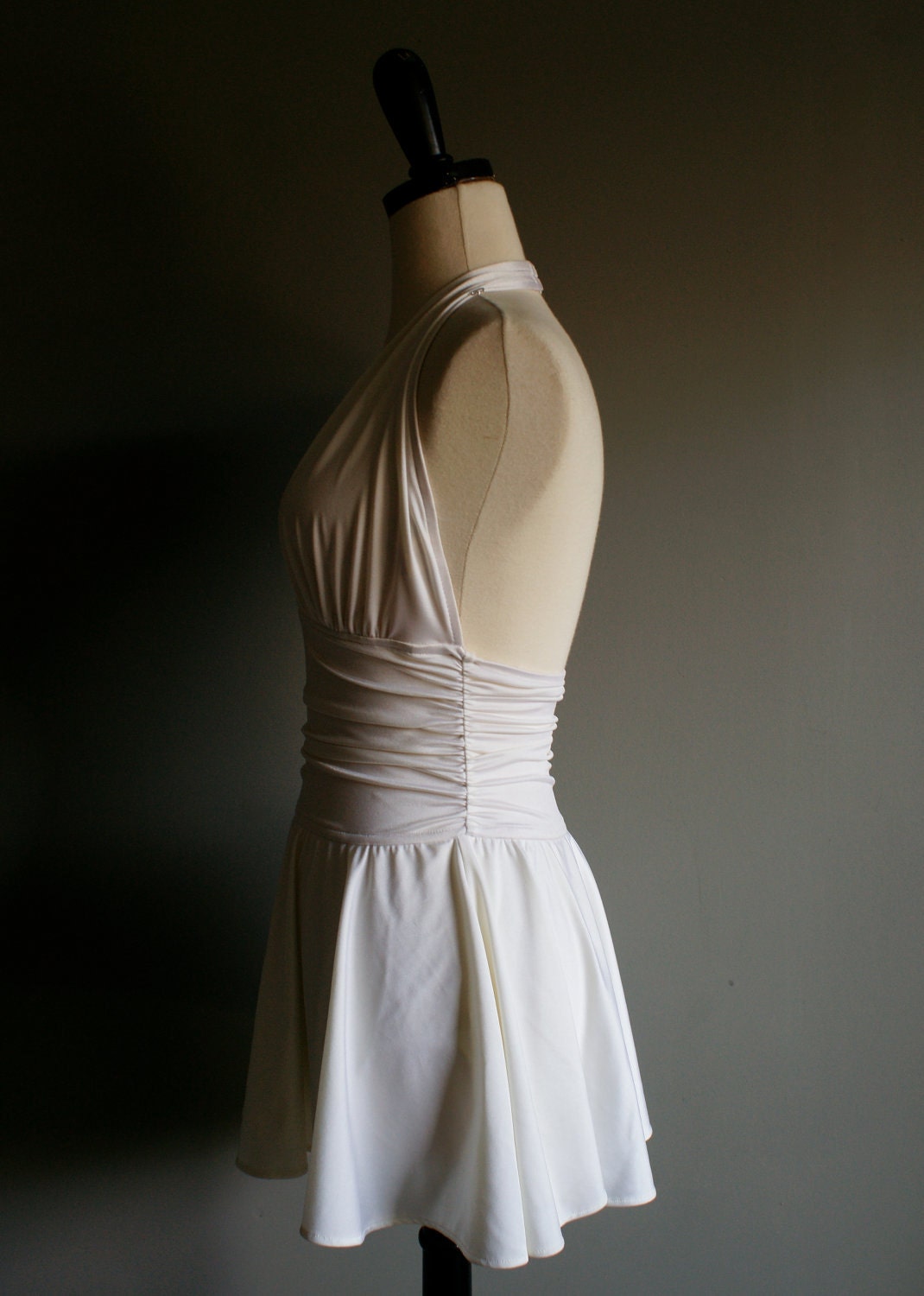 SOLD...reserved for Petronella Wyatt- Pin Up/ Marilyn Monroe / Esther Williams / Halter White One Piece Swim Suit Romper (s-m)