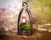 Moss Terrarium Mushroom Dome Necklace. Sterling Silver Chain. Woodland Moss Botanical Jewelry