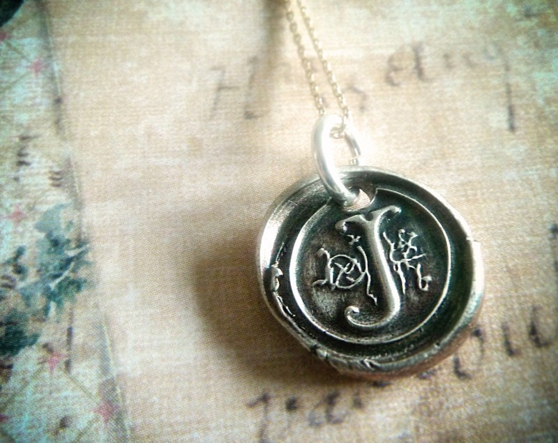 Wax Seal Initial Monogram Letter Necklace. Fine Silver PMC . Custom Pendant Wax Seal Silver. Personalized Jewelry