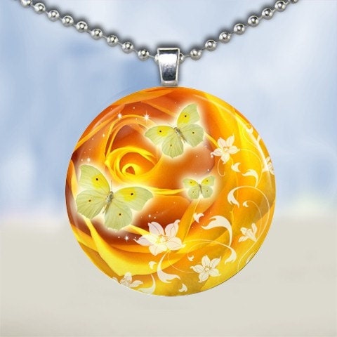 Yellow Butterflies - Glass Tile Pendant (BCF2)
