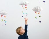 As Seen in Pregnancy & Newborn Magazine (Feb 2013) - Heart Rainbow Cloud Mobile - fabric sculpture decoration for nursery