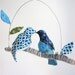 Custom 2 Lovebirds Mobile - K-I-S-S-I-N-G - fabric mobile on yarn wrapped perch