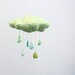 Lucky Little Cloud Mobile - "Raindrops keep falling on my head" fabric sculpture in turquoise blue, mint green, sky, yellow and white