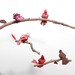 Bird Mobile - 5 little birds told me - fabric sculpture on yarn wrapped branches in cherry red, honeysuckle pink, chocolate brown, garnet