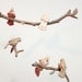 Modern Bird Mobile - 5 little birds told me - fabric sculpture on yarn wrapped branches in honeysuckle, rose, carmel, coffee brown, cream