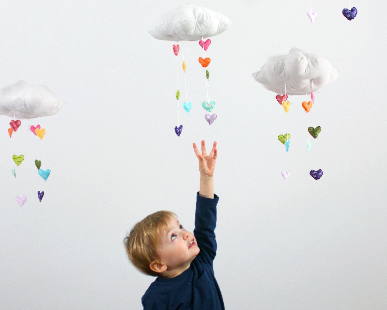 As Seen in Pregnancy & Newborn Magazine (Feb 2013) - Heart Rainbow Cloud Mobile - fabric sculpture decoration for nursery