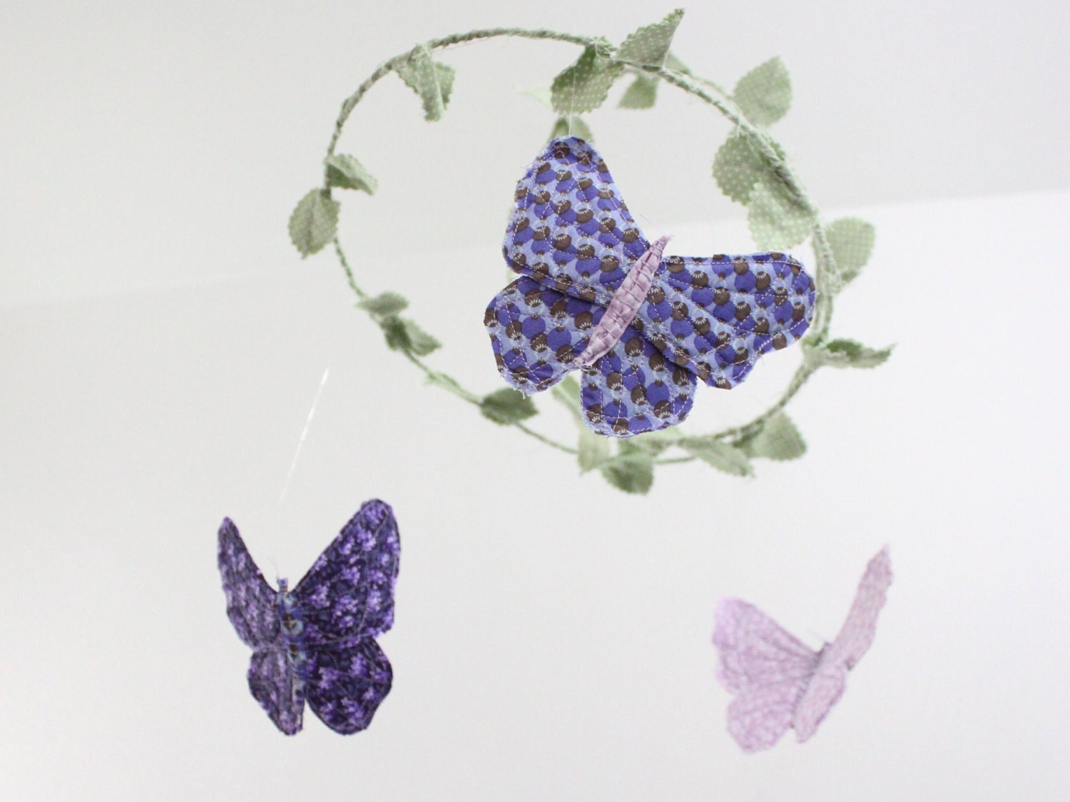 Butterfly Mobile for Baby Nursery Decor - handmade fabric mobile in mint green, lavender, plum purple, gray and white