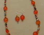 Sea Glass and Milifori Necklace and Earrings Jewelry in Orange