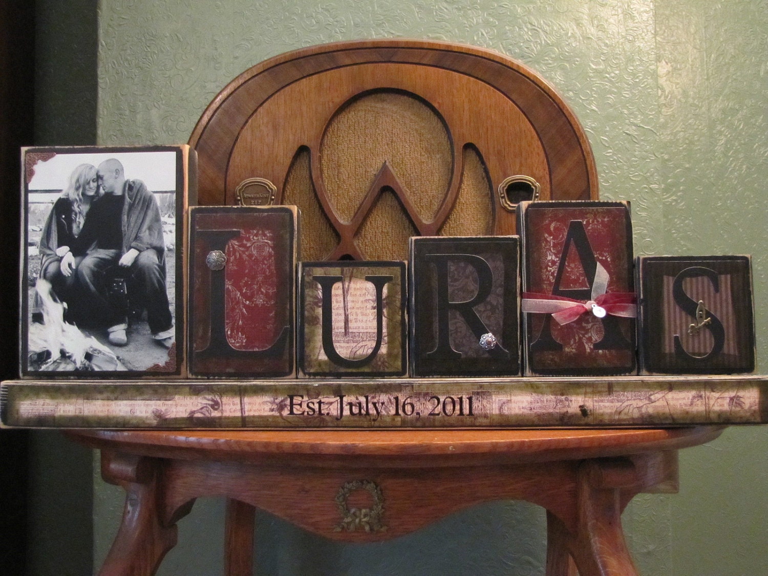 Customized Last Name Sign Word Blocks  with Picture  great wedding and engagement gift