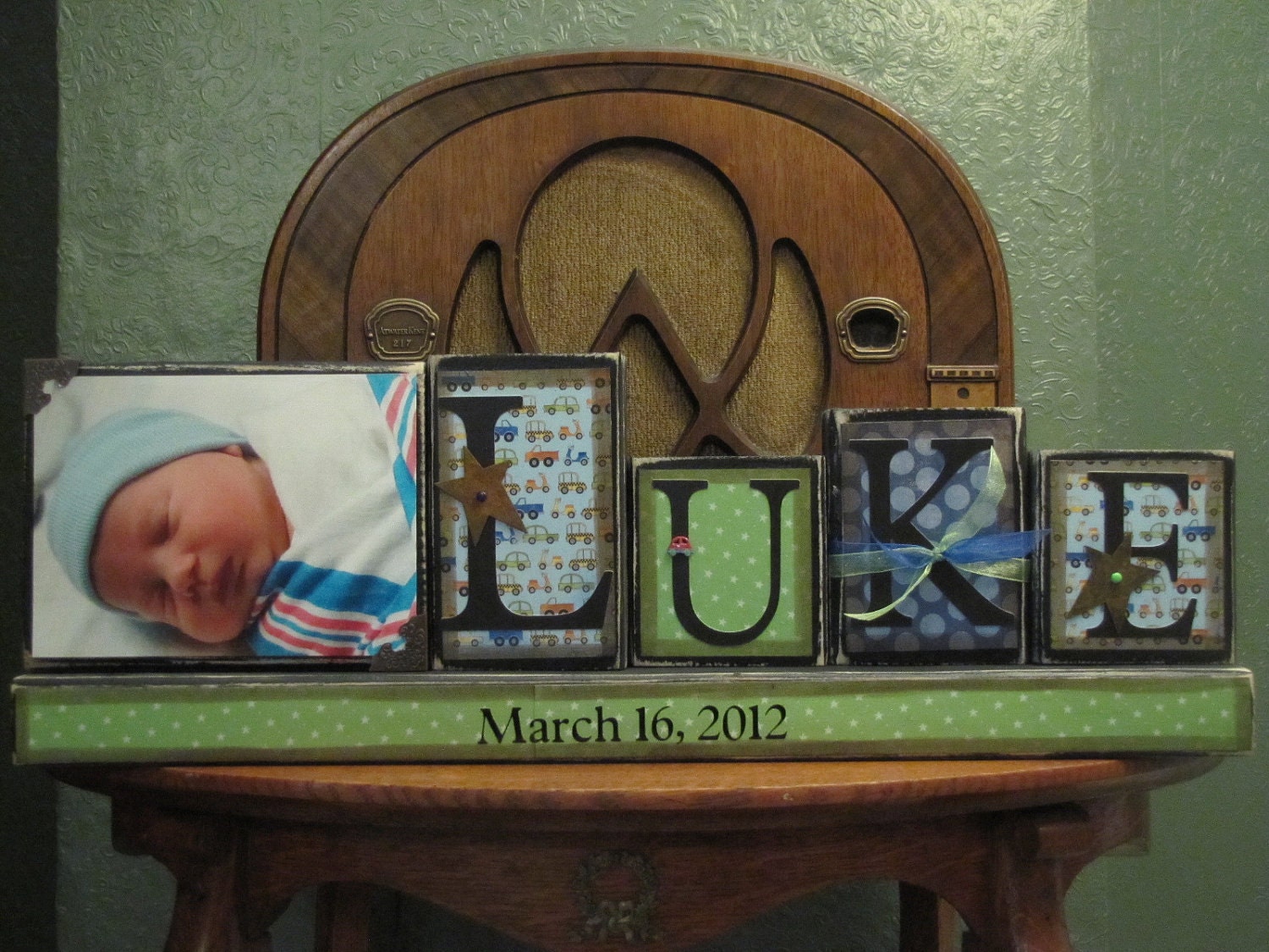 Boy's Personalized and Custom Name Sign with Picture Great for Baby Shower Gifts boy's name sign personalized