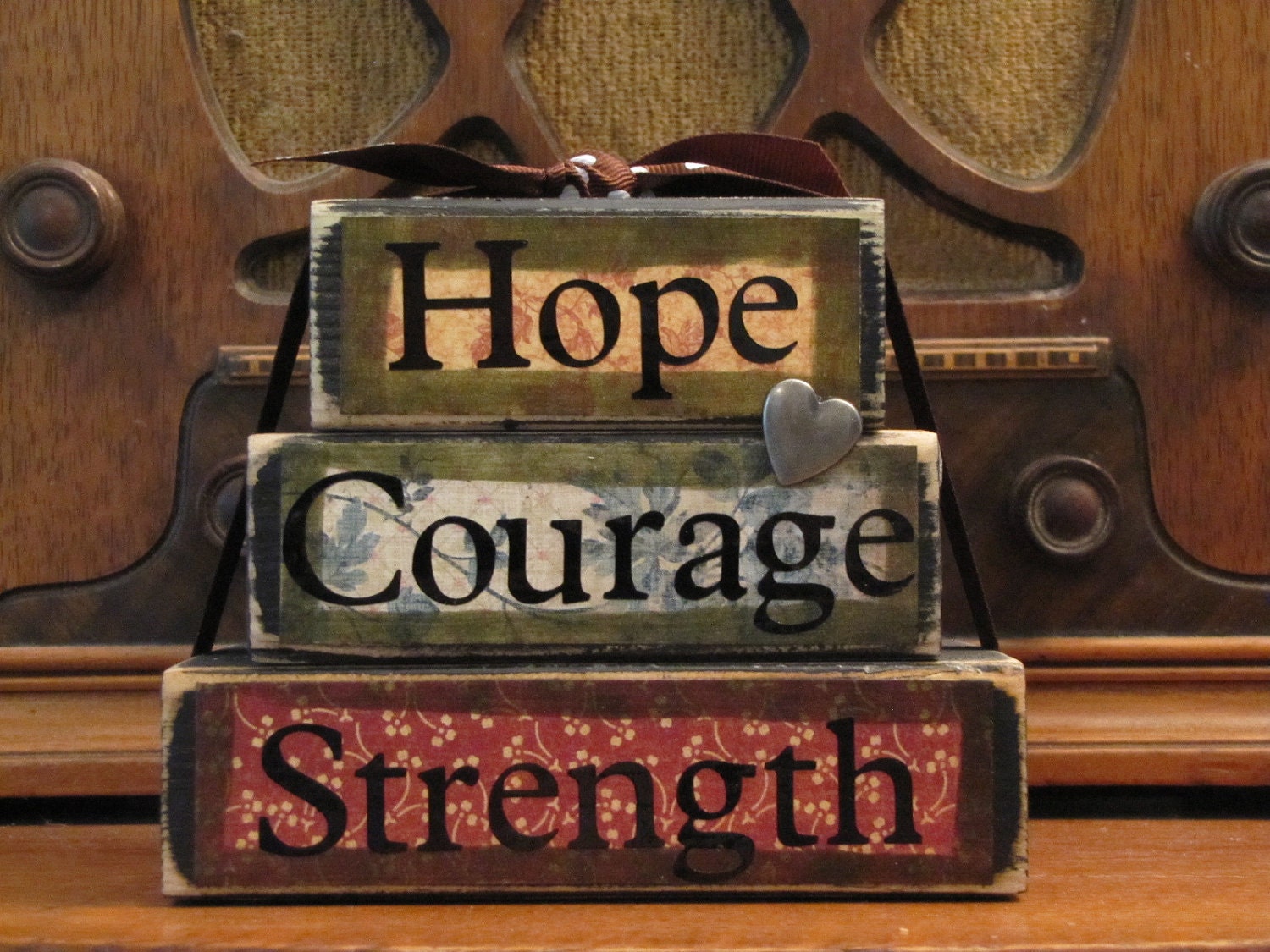 Hope, Courage, Strength Word Stacker Inspirational Sign