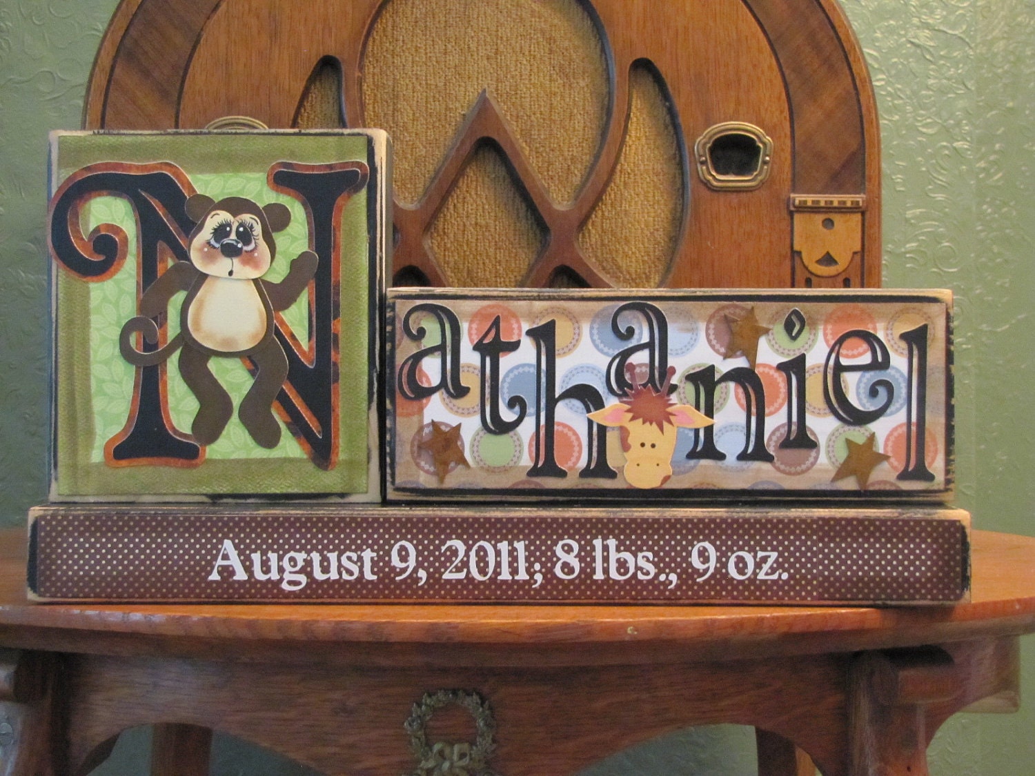 Personalized and Customized Boys Name Sign Birth Announcement Blocks Sign for Boys Nursery and Room Decor