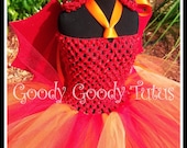 MOMMY'S LITTLE DEVIL Red Crocheted Tutu Dress with Sparkly Wings and Horn Clippies - Small 12/18mos