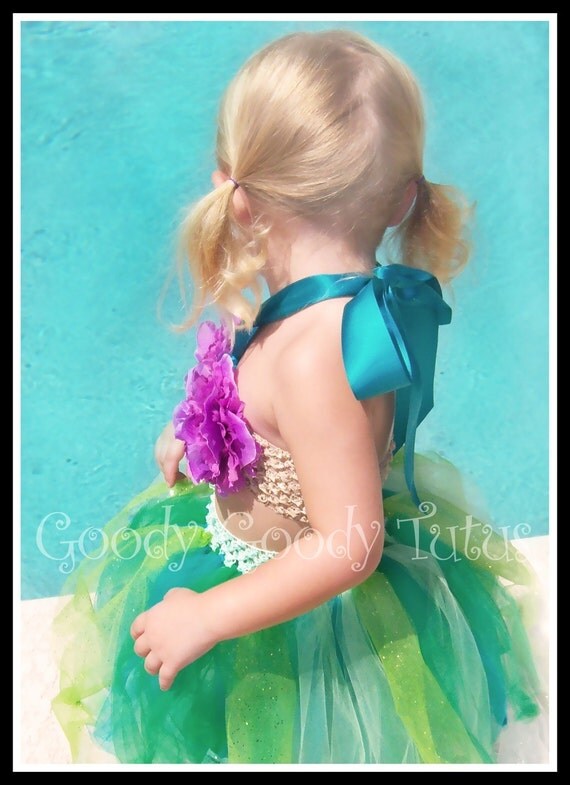 UNDER THE SEA Little Mermaid Inspired Sparkly Tutu and Flowered Bikini Top