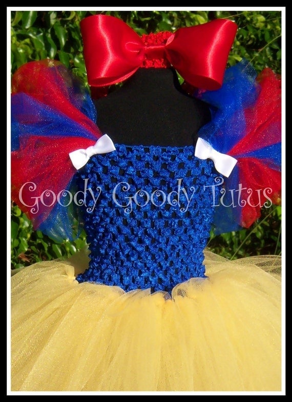 SNOW WHITE Inspired Crocheted Tutu Dress and Red Satin Bow Headband - Small 12/18mos