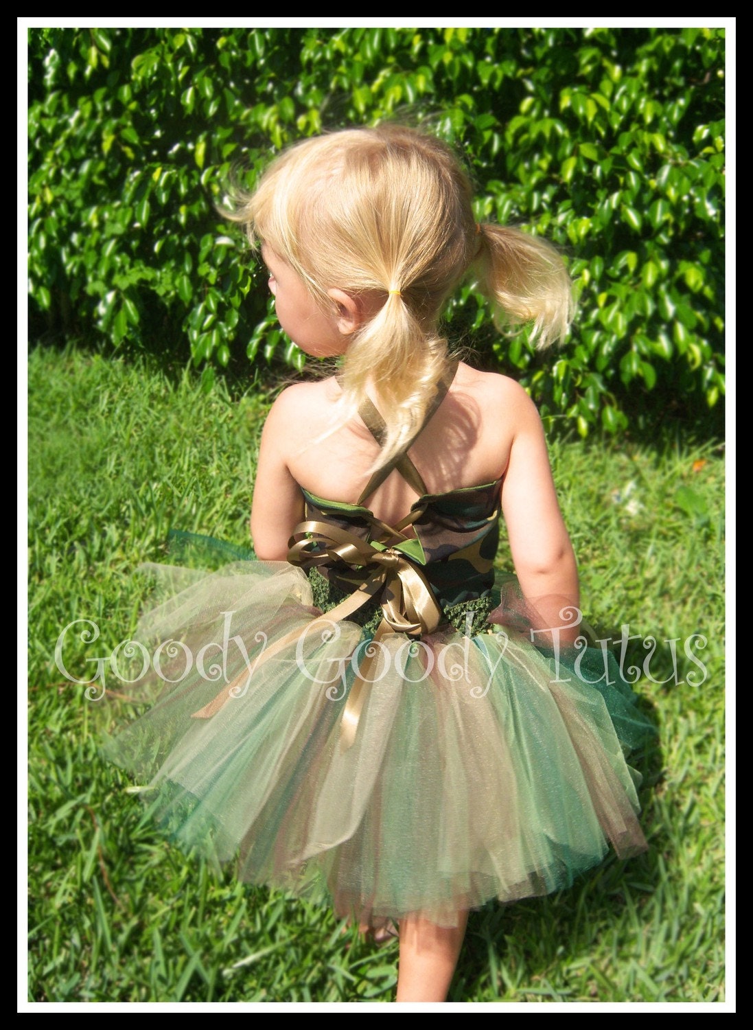 CAMO CUTIE Camoflauge Tutu and Reversible Corseted Top with Matching Fabric Flowered Headband