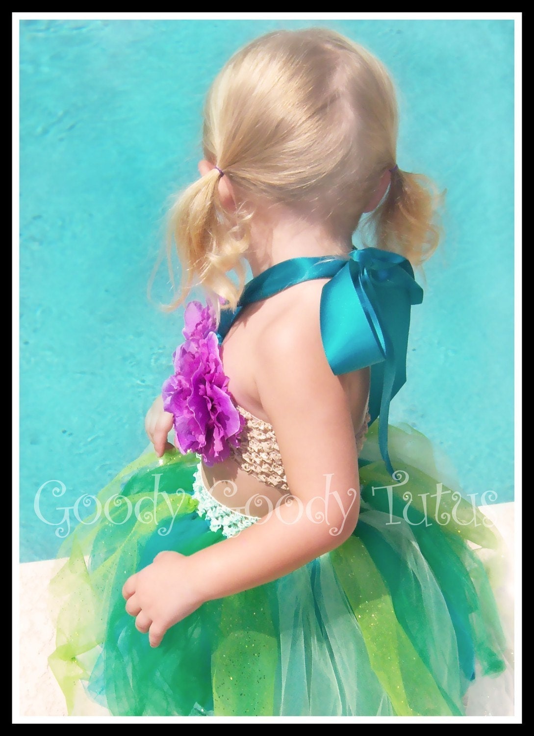 UNDER THE SEA Little Mermaid Inspired Sparkly Tutu and Flowered Bikini Top