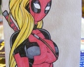 aceo PSC Original Lady Deadpool Colour Sketchcard by Boo Etsy FREE SHIPPING