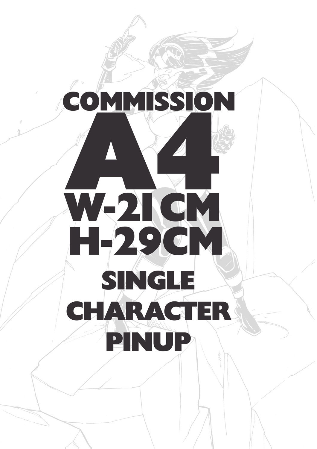 Original A4 Black and White Single Character Pinup Artwork Commission by Comic Book artist Boo