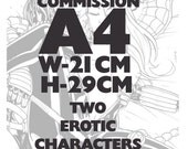 Erotic Comic Art CommissionTwo Characters A4 Black and White Original Artwork by Comicbook Artist Boo