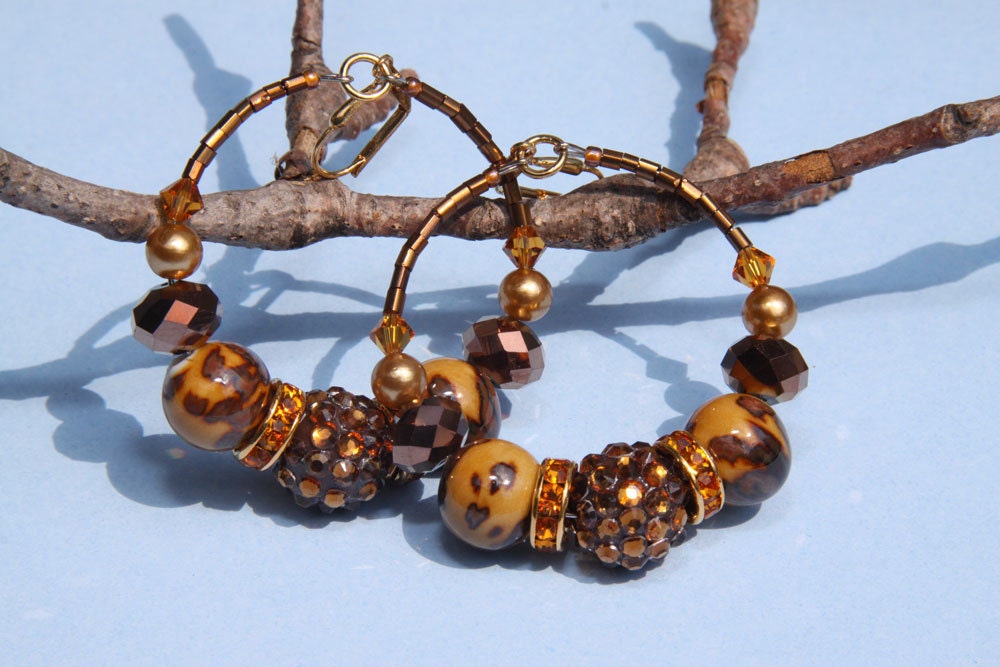 2" 1/4 L Brown and Amber color hoops Porcelain, Bling ball