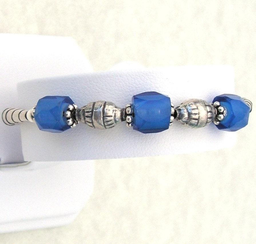Old Faceted Russian Blue Trade Beads -  Bracelet - 1800's