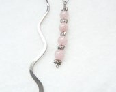 Silver Bookmark With Pink Quartz Beads And Butterflies