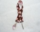 Brown And Pink Polka Dot Ribbon Bookmark With Pink Quartz (C9)