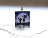 Purple Fairies Scrabble Tile Pendant With Silver Ball Chain Necklace - designsbygabby