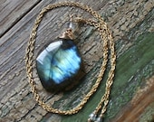Labradorite Gemstone Topped with Mystic Quartz Necklace, Delicate Lab