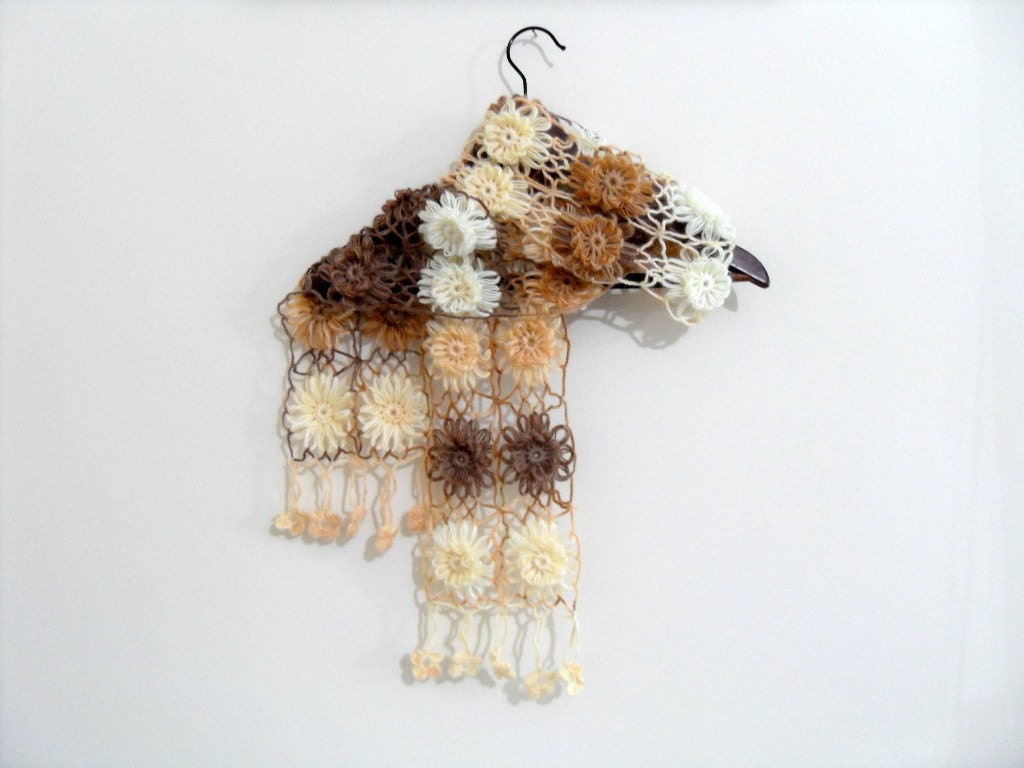 Multicolor Sparkling Earth Tones Shawl, Neckwarmer, Smiling Flowers, Variegated Yarn,Gift For Her, Mum,Sisters TeamT