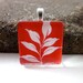 ON SALE - Glass Tile Pendant Necklace - Red and White Leaves