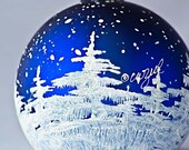 SNOWY TREES personalized hand-painted glass ball Christmas ornament